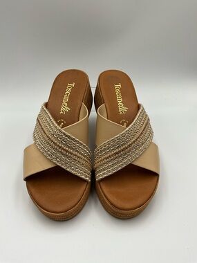 Toscanella Mules Size 6 Tan Braided Slide Wedge Mules
